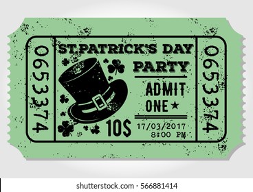 Ticket for St. Patrick's Day Party. Vintage style