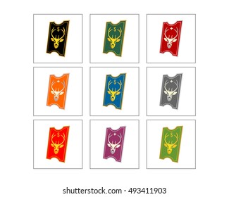 ticket stag roe deer roebuck elk animal safari fauna antler logo image vector icon set