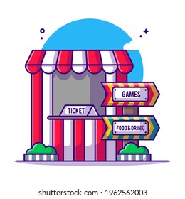 Ticket Stand and Sign Festival Vector Cartoon Illustration. Amusement Park Icon Concept White Isolated. Flat Cartoon Style Suitable for Web Landing Page, Banner, Sticker, and Background