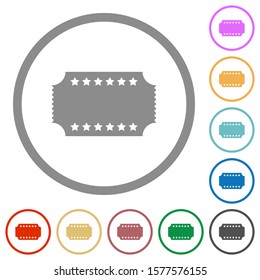 Ticket with stars flat color icons in round outlines on white background