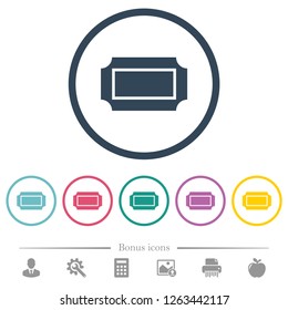 Ticket with straight edges flat color icons in round outlines. 6 bonus icons included.