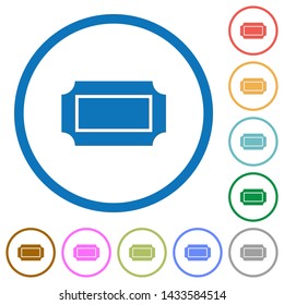 Ticket with straight edges flat color vector icons with shadows in round outlines on white background