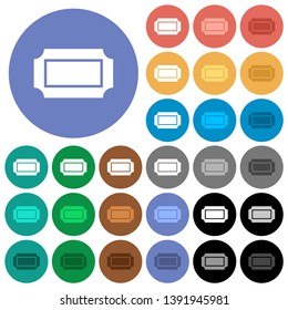 Ticket with straight edges multi colored flat icons on round backgrounds. Included white, light and dark icon variations for hover and active status effects, and bonus shades.