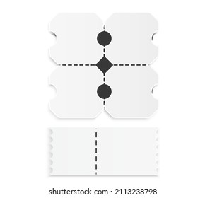 Ticket stub, coupon set for lottery, theatre. VIP pass, acess paper. Template for concert, cinema, theater and boarding tickets with ruffled edges.