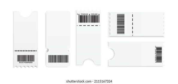 Ticket Stub, Coupon Set For Lottery, Theatre. VIP Pass, Acess Paper. Template For Concert, Cinema, Theater And Boarding Tickets With Ruffled Edges.