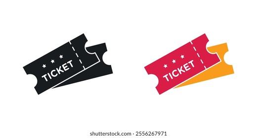 Ticket stub icon set in black and colored versions.