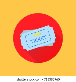 Ticket stub icons with long shadow. Simple ticket design template with yellow stars on red yellow background. Flat vector illustration for design element, infographics, poster, template, banner, web.