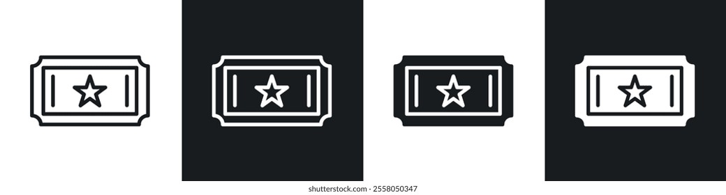 Ticket stub icons pack in black and white filled and outlined versions.