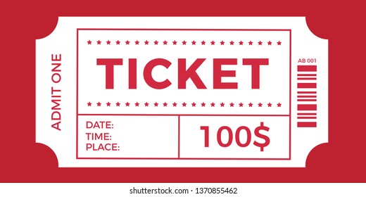Ticket stub isolated on a background. Ticket icon vector illustration in the flat style.  Retro cinema or movie tickets