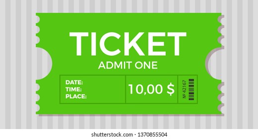 Ticket stub isolated on a background. Ticket icon vector illustration in the flat style.  Retro cinema or movie tickets