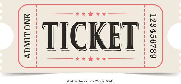 Ticket template. Admit one ticket design. Vector illustration.