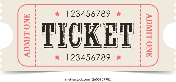 Ticket template. Admit one ticket design. Vector illustration.