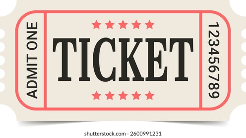 Ticket template. Admit one ticket design. Vector illustration.