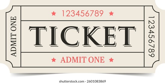 Ticket template. Admit one ticket design. Vector illustration.
