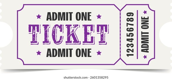 Ticket template. Admit one ticket design. Vector illustration.