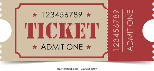 Ticket template. Admit one ticket design. Vector illustration.