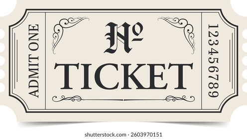 Ticket template. Admit one ticket design. Vector illustration.