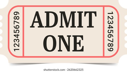 Ticket template. Admit one ticket design. Vector illustration.