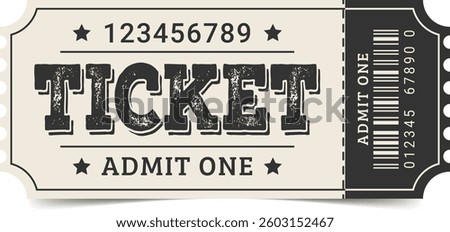 Ticket template. Admit one ticket design. Vector illustration.