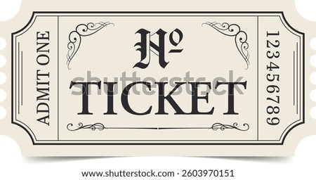 Ticket template. Admit one ticket design. Vector illustration.