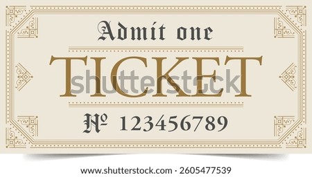 Ticket template. Admit one ticket design. Vector illustration.