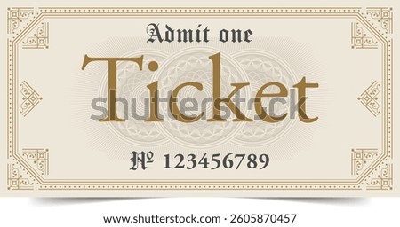 Ticket template. Admit one ticket design. Vector illustration.