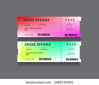 ticket template for, cinema, concert, party, sports