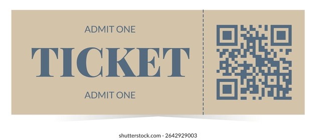 Ticket template with qr code. Flat vector illustration isolated