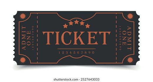 Ticket template in retro design. Front view. Vector illustration