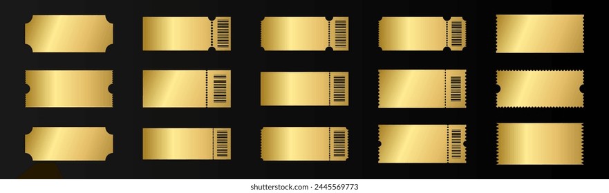 Ticket template set. Blank admission VIP pass or coupon isolated on black background.