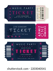 Ticket template set. Ready design for your business. Isolated on white background. Vector illustration.