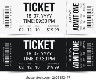 Ticket templates. Admit one ticket designs. Vector illustration.