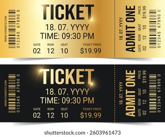 Ticket templates. Admit one ticket designs. Vector illustration.