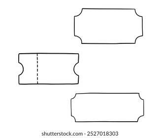 Ticket-Vorlagen doodle Illustrationen gesetzt. Skizze mit Umrissen