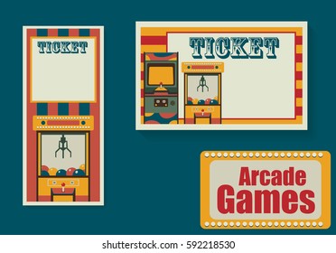 Ticketvorlagen zum Spielen von Park oder Raum. Arcade-Spiele-Festival. Eine Reihe von Freizeitparks.