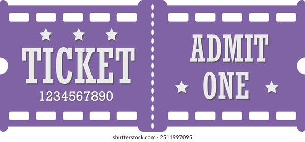 Ticket, templates, unusual shape, purple, lavender color, one entrance, cinema, salon, store, template.