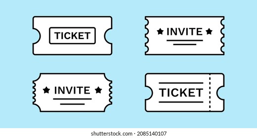 ticket templates. vector isolated on blue background. cinema, theater, concert, performance, party, event, festival. 