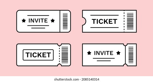 ticket templates. vector isolated on pink background. cinema, theater, concert, performance, party, event, festival. 
