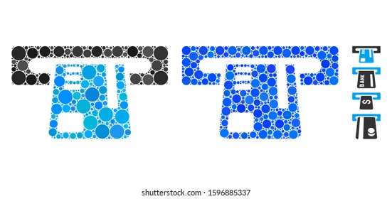 Ticket terminal composition of filled circles in various sizes and color tones, based on ticket terminal icon. Vector filled circles are grouped into blue composition.