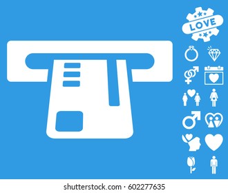Ticket Terminal icon with bonus romantic pictures. Vector illustration style is flat iconic symbols on white background.