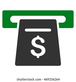 Ticket Terminal icon. Vector style is bicolor flat iconic symbol with rounded angles, green and gray colors, white background.