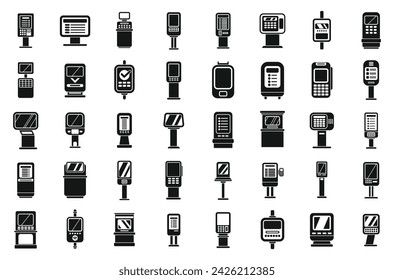 Ticket terminal icons set simple vector. City security. Self info screen