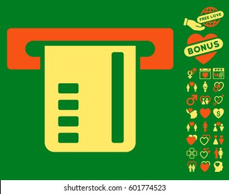 Ticket Terminal pictograph with bonus valentine symbols. Vector illustration style is flat iconic symbols on white background.