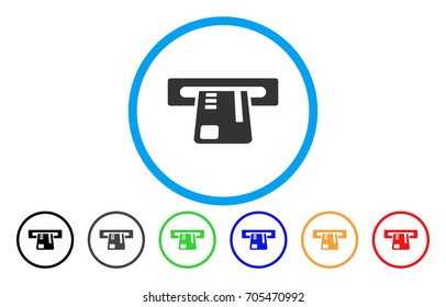 Ticket Terminal vector rounded icon. Image style is a flat gray icon symbol inside a blue circle. Bonus color versions are grey, black, blue, green, red, orange.