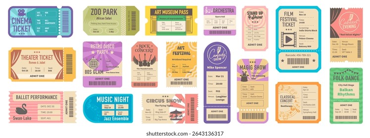 A ticket to the theater, cinema, circus vector set