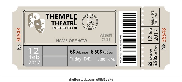 ticket theater show opera concert ballet coupon, invitation, pass admission entry entrance performance
