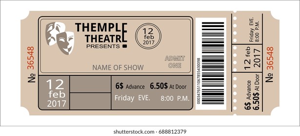 ticket theater show opera concert ballet coupon, invitation, pass admission entry entrance performance