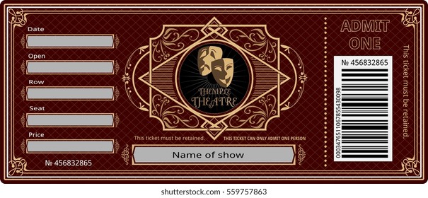 Ticket Theater Vintage Show Opera Concert Ballet Coupon, Invitation,