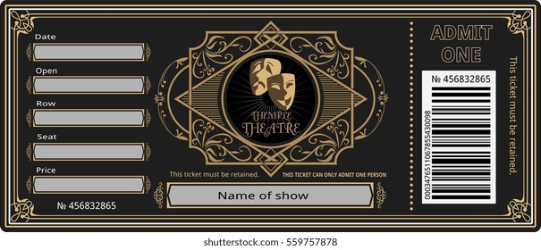 Ticket Theater Vintage Show Opera Concert Ballet Coupon, Invitation,