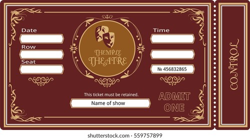 Ticket Theater Vintage Show Opera Concert Ballet Coupon, Invitation,